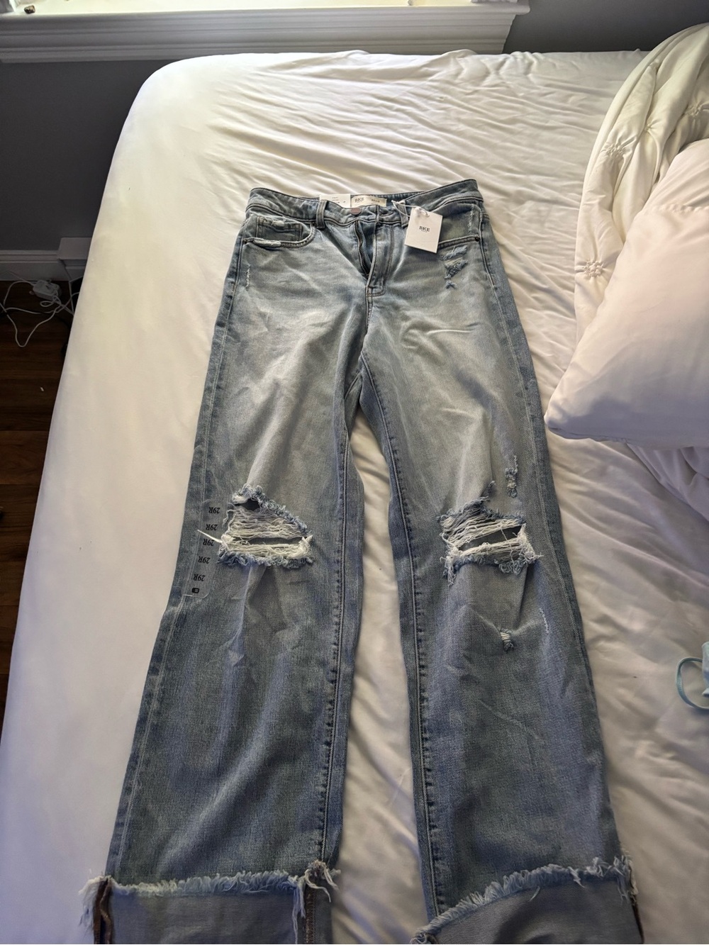 BKE Wide-Leg Distressed Jeans - Light Blue - Picture 2 of 6